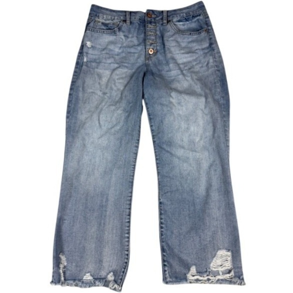 By Rewash Jeans Women 11/30 Light Wash Wide Leg Distressed Button Fly‎ Eco Denim